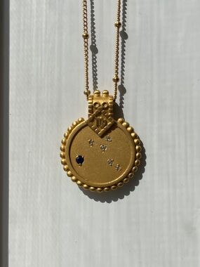 Gold Satya Medallion— Mandala Zodiac Virgo Blue Sapphire Necklace